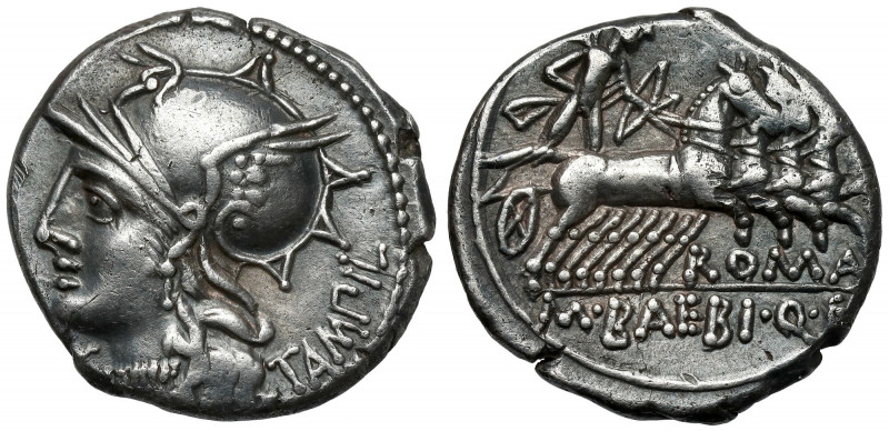 Roman Republic, M. Baebius Q. f. Tampilus (137 BC) AR Denarius Obverse: X / TAMP...