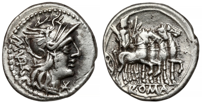 Roman Republic, M. Vargunteius (130 BC) AR Denarius Obverse: M•VARG Helmeted hea...