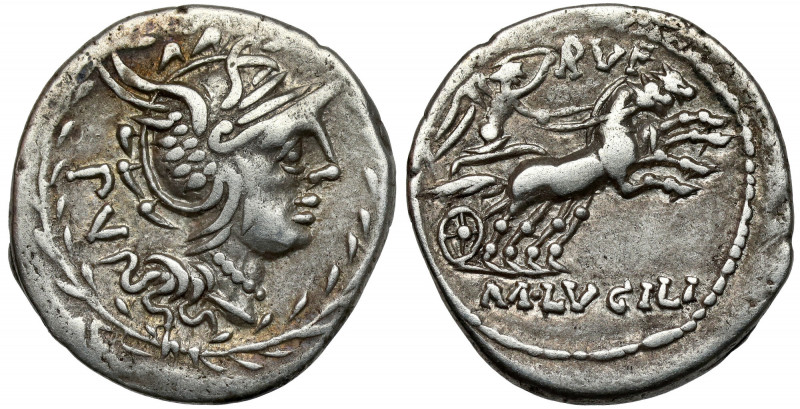 Roman Republic, M. Lucilius Rufus (101 BC) AR Denarius Obverse: PV Head of Roma ...