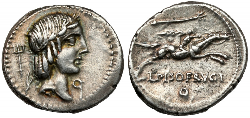 Roman Republic, L. Calpurnius Piso Frugi (90 BC) AR Denarius Obv: q Laureate hea...