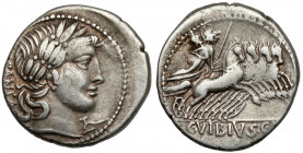 Roman Republic, C. Vibius C. f. Pansa (90 BC) AR Denarius Obverse: PANSA Laureate head of Apollo right; control below chin. Reverse: C•VIBIVS S•C Mine...