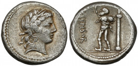 Roman Republic, L. Censorinus (82 p.n.e.) Denar Obverse: Laureate head of Apollo to right. Reverse: L•CENSOR&nbsp; Marsyas standing left, holding wine...