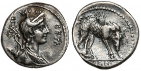 Roman Republic, C. Hosidius C. f. Geta (68 BC) AR Denarius Obverse: GETA III VIR Draped bust of Diana right, bow and quiver at shoulder.
 Reverse:&nb...