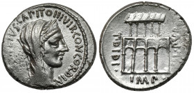 Roman Republic, P. Fonteius P. f. Capito (59 BC) AR Denarius - rare Obverse: P FONTEIVS CAPITO III VIR CONCORDIA Veiled and diademed bust of Concordia...