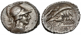 Roman Republic, C. Considius Paetus (46 BC) AR Denarius Obverse: Helmeted bust of Minerva to right, wearing aegis. Reverse: Victory in quadriga to rig...