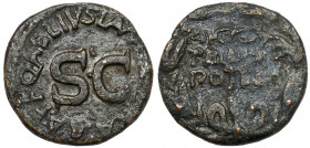 Octavian August (27 BC -14 AD) AE Dupondius Obverse: AVGVSTVS TRIBVNIC POTEST Legend in three lines in oak-wreath Reverse: Q AELIVS LAMIA IIIVIR A A A...