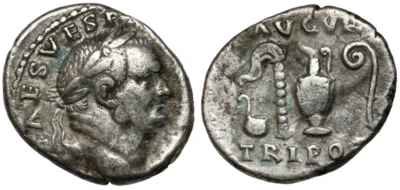 Vespasian (69-79 AD) AR Denarius, Rome Obverse: IMP CAES VESP AVG P M Laureate a...