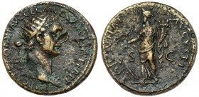 Domitian (81-96 AD) AE Dupondius Bronze, diameter 27,7 mm, weight 12,5 g.&nbsp; Awers: Popiersie cesarza w koronie promienistej, w prawo, w otoku lege...
