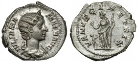 Julia Mamaea (222-235 AD) AR Denarius, Rome Obverse: IVLIA MAMAEA AVG Draped and diademed bust right.
 Reverse: VENVS GENETRIX Venus standing left ho...