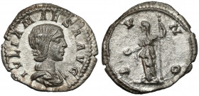 Iulia Maesa (218-222 AD) AR Denarius, Rome Obverse: IVLIA MAESA AVG Draped bust right. Reverse: IVNO Iuno standing left, holding sceptre and patera. S...
