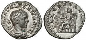 Alexander Sever (222-235 AD) AR Denarius, Rome Obverse:IMP C M AVR SEV ALEXAND AVG Laureate, draped and cuirassed bust right.
 Reverse: SALVS PVBLICA...