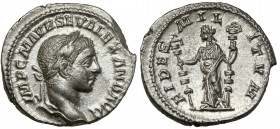 Alexander Sever (222-235 AD) AR Denarius, Rome Obverse: IMP C M AVR SEV ALEXAND AVG Laureate, cuirassed and draped bust right. Reverse: FIDES MILITVM ...