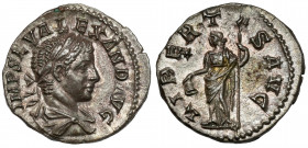 Alexander Sever (222-235 AD) AR Denarius, Rome Obverse: IMP SEV ALEXAND AVG Laureate, draped and cuirassed bust right. Reverse: LIBERTAS AVG Libertas ...