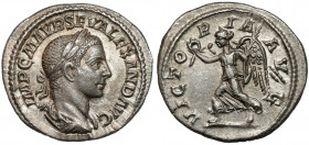 Alexander Sever (222-235 AD) AR Denarius, Rome Obverse: IMP C M AVR SEV ALEXAND AVG Laureate, cuirassed and draped bust right.&nbsp; Reverse: VICTORIA...