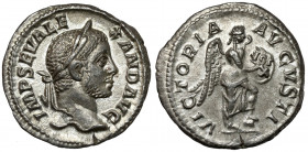Alexander Sever (222-235 AD) AR Denarius, Rome Obverse: IMP SEV ALEXAND AVG Laureate head right.
 Reverse: VICTORIA AVGVSTI Victory standing right, r...