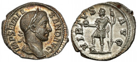 Alexander Sever (222-235 AD) AR Denarius, Rome Obverse: IMP SEV ALEXAND AVG Laureate bust right. Reverse: VIRTVS AVG Virtus standing left,&nbsp; resti...