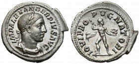 Alexander Sever (222-235 AD) AR Denarius, Rome Obverse: IMP ALEXANDER PIVS AVG Laureate, draped and cuirassed bust.
 Reverse:&nbsp;IOVI PRO-PVGNATORI...