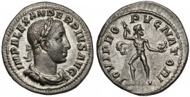 Alexander Sever (222-235 AD) AR Denarius, Rome Obverse: IMP ALEXANDER PIVS AVG Laureate, draped and cuirassed bust.
 Reverse:&nbsp;IOVI PRO-PVGNATORI...