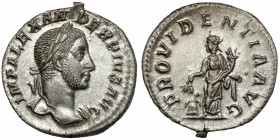 Alexander Sever (222-235 AD) AR Denarius, Rome Obverse: IMP ALEXANDER PIVS AVG Laureate bust with drapery on left shoulder. Reverse: PROVIDENTIA AVG P...