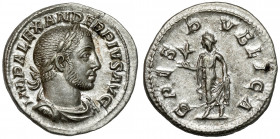 Alexander Sever (222-235 AD) AR Denarius, Rome Obverse: IMP ALEXANDER PIVS AVG
 Laureate, draped and cuirassed bust right. Reverse: SPES PVBLICA Spes...