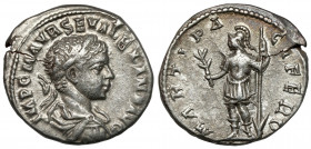 Alexander Sever (222-235 AD) AR Denarius, Eastern mint (?) Obverse: IMP C M AVR SEV ALEXAND AVG Laureate, draped, and cuirassed bust right. Reverse: M...