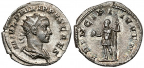 Philip II (247-249 AD) Antoninian, Rome Obverse: M IVL PHILIPPVS CAES Radiate, draped and cuirassed bust right. Reverse: PRINCIPI IVVENTS Philip II st...