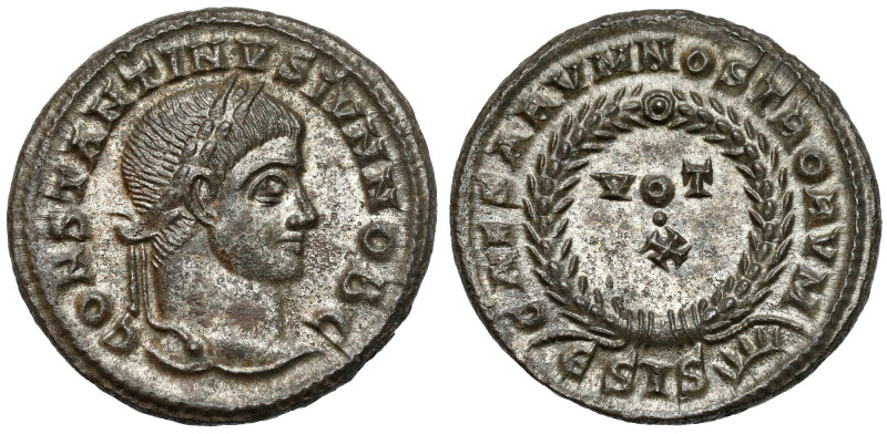 Constantine II (337-340 AD) AE Follis, Siscia Obverse: CONSTANTINVS IVN NOB C La...