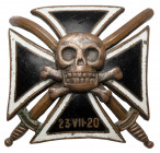 Odznaka, Dywizjon Huzarów Śmierci - ikonograficzna pozycja - bardzo rzadka Charakterystyczna odznaka w formie czarnego krzyża z białą obwódką, na któr...