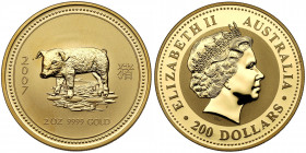 Australia, 200 dollars 2007 - Year of the Pig - 2 oz. GOLD Niski nakład 3613 sztuk. Złoto, średnica 39,75 mm, waga 62,23 g.

Grade: UNC 

WORLD CO...