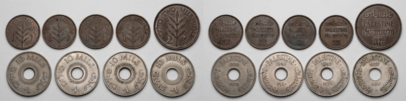 Palestine, 1 mil - 10 mils 1927-1942, lot (9pcs) 
Grade: UNC-XF 

WORLD COINS...