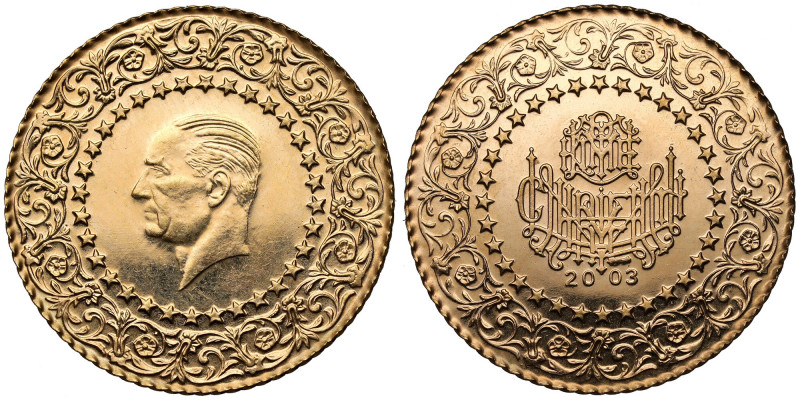 Turkey, 100 kuruş 2003 Gold, diameter 29,86 mm, weight 6,99 g.
 Złoto, średnica...
