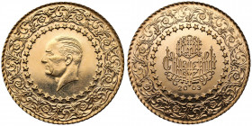 Turkey, 100 kuruş 2003 Gold, diameter 29,86 mm, weight 6,99 g.
 Złoto, średnica 29,86 mm, waga 6,99 g. 
Grade: XF+ 

WORLD COINS - ASIA TURKEY, TU...