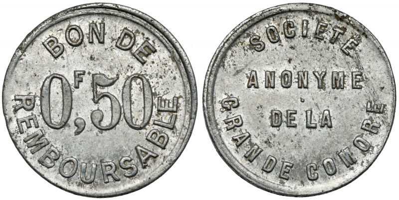 Comores, Société anonyme de la Grande Comore, 1/2 franc no date Aluminium, diame...