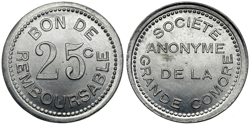 Comores, Société anonyme de la Grande Comore, 25 centimes no date Aluminum, diam...