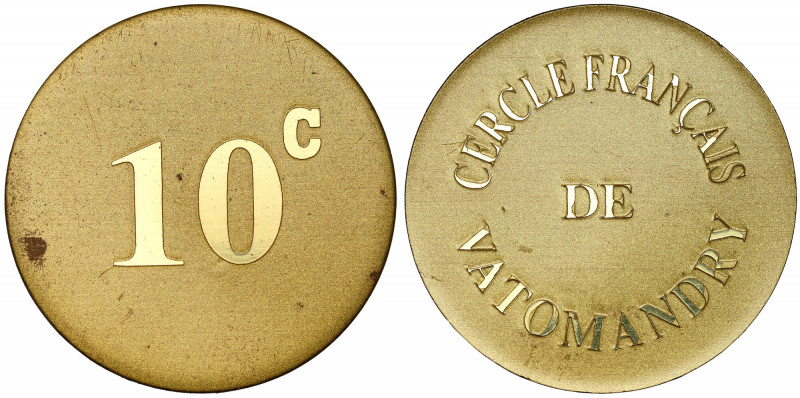 Madagascar, Vatomandry, jeton 10 centimes no date Diameter 30 mm, weight 2,28 g....