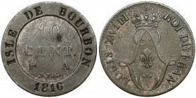 Réunion (Iles de Bourbon) Louis XVIII, 10 centimes 1816-A, Paris Bilon, diameter 21,86 mm, weight 2,43 g.
 Bilon, średnica 21,86 mm, waga 2,43 g.

...