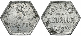 Réunion, 5 centimes 1920 Aluminium, diameter 18,4 x 20,7 mm, weight 0,60 g.
 Aluminium, wymiary 18,4 x 20,7 mm, waga 0,60 g. 
Grade: VF+ 

WORLD C...