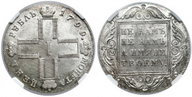 Russia, Paul I, Ruble 1799 ФЦ - BEAUTIFUL Piękny, z menniczym połyskiem. Rzadki w takim stanie rubel. 
 Odmiana z СМ ФЦ. Mennica Petersburg.
Referen...