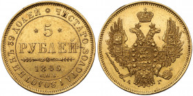 Russia, Nicholas I, 5 rubles 1846 АГ Gold, diameter 22,6 mm, weight 6,53 g.&nbsp;
 Złoto, średnica 22,6 mm, waga 6,53 g.&nbsp; Reference: Bitkin 27
...