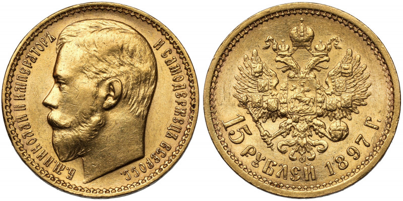 Russia, Nicholas II, 15 rubles 1897 Gold, diameter 24,4 mm, weight 12,87 g.&nbsp...