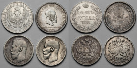 Russia, Nicholas I - Nicholas II, rubles 1844-1897 (4pcs) W zestawie rzadszy rubel z mennicy warszawskiej 1844-MW.&nbsp; Rzadszy, ale uszkodzony rubel...