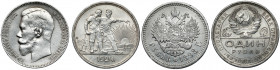 Russia and USSR, ruble 1898-1924, lot (2pcs) 1898 w st.3-2 ładny; 1924 w st.2+ 
Grade: VF-XF 

EUROPE WORLD COINS - RUSSIA RUSSLAND