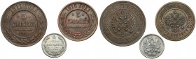 Russia, Nicholas II, 3-10 kopecks 1894-1916, lot (3pcs) 
Grade: +/XF- 

EUROPE WORLD COINS - RUSSIA RUSSLAND