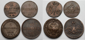 Russia, Alexnader I i Nicholas I, 2 - 10 kopecks 1800-1834, lot (4pcs) 
Grade: VF/VF+ 

EUROPE WORLD COINS - RUSSIA RUSSLAND
