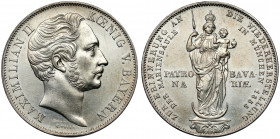 Bayern, Maximilian II, 2 Gulden (Mariengulden) 1855 - Patrona Bavariae
Bawaria, Maksymilian II, 2 guldeny 1855 Lekko przetarty. 
Grade: XF- 

EURO...