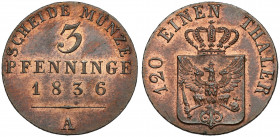 Preussen, Friedrich Wilhelm III, 3 Pfenninge 1836-A, Berlin
Prusy, Fryderyk Wilhelm III, 3 fenigi 1836-A, Berlin 
Grade: XF+ 

EUROPE WORLD COINS ...