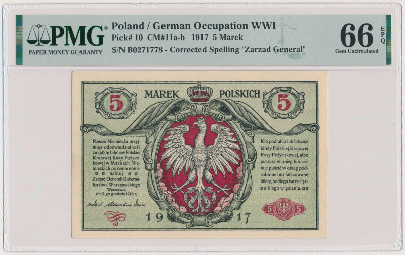 5 mkp 1916 Generał ...biletów - B Reference: Miłczak 11b
Grade: PMG 66 EPQ 

...