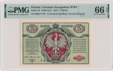 5 mkp 1916 Generał ...biletów - B Reference: Miłczak 11b
Grade: PMG 66 EPQ 

POLAND POLEN POLAND POLEN GERMANY