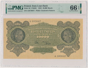 10.000 mkp 1922 - A Niebywale atrakcyjny banknot z najbardziej poszukiwanej, pierwszej serii A w imponującej nocie PMG 66 EPQ.&nbsp; 
Reference: Miłc...