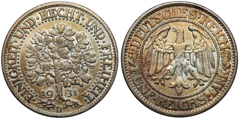 Weimar, 5 mark 1931-D, München - Eichbaum
Weimar, 5 marek 1931-D, Monachium - D...